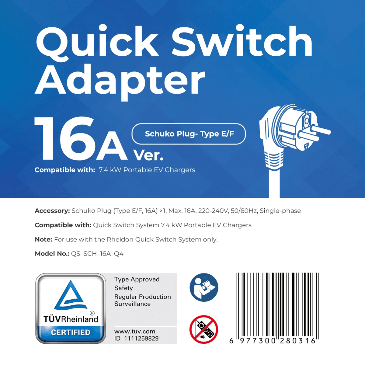 RHEIDON Quick-Switch adaptér Schuko 16 A pre PC200 Pro 7K4